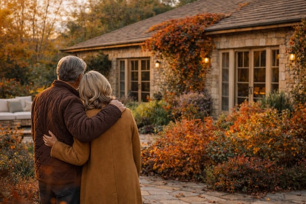 Australian couple at home discussing retirement options with MoneyAt60